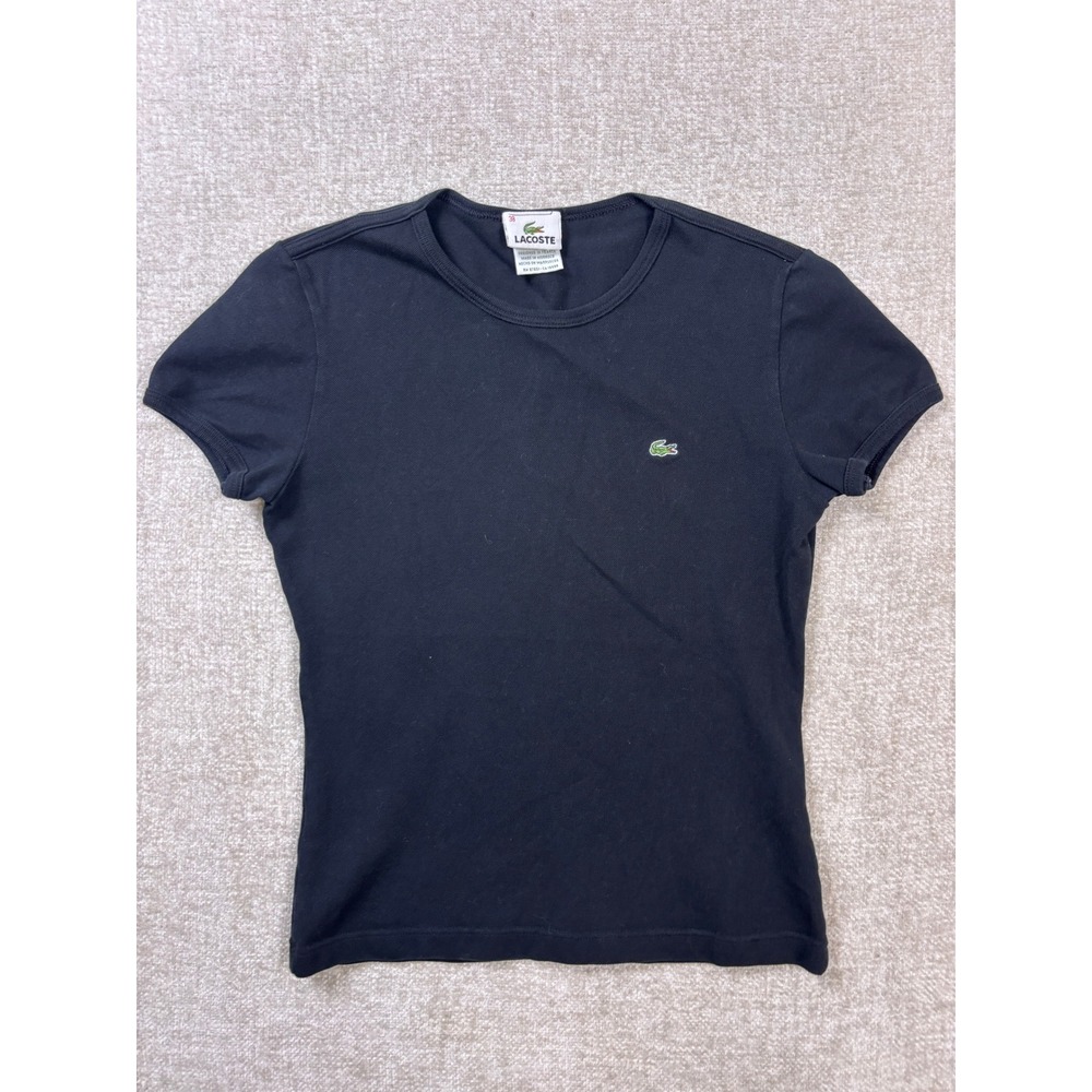 Lacoste Womens Black Pique Cotton Short Sleeve T-Shirt Size 38 F5321 Logo Tee